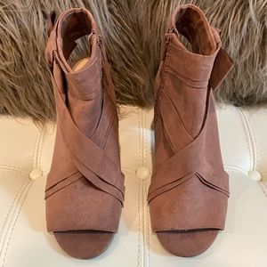 Blush colored Lauren Conrad open-toed booties.